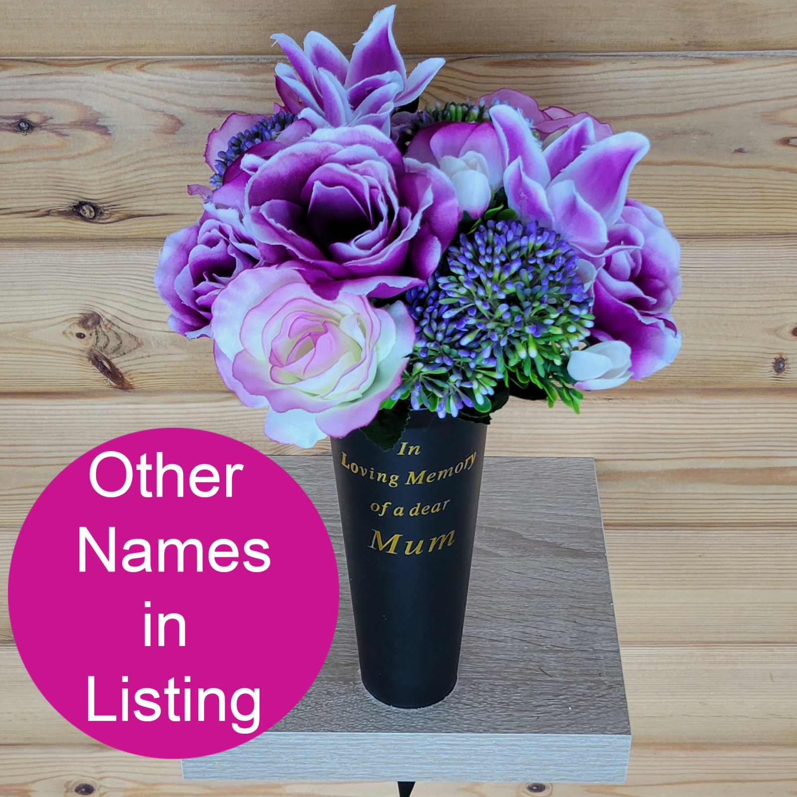 Master 006707 Grave Vase With Rose Lily And Orchid Bush Purple Ivory - All Types